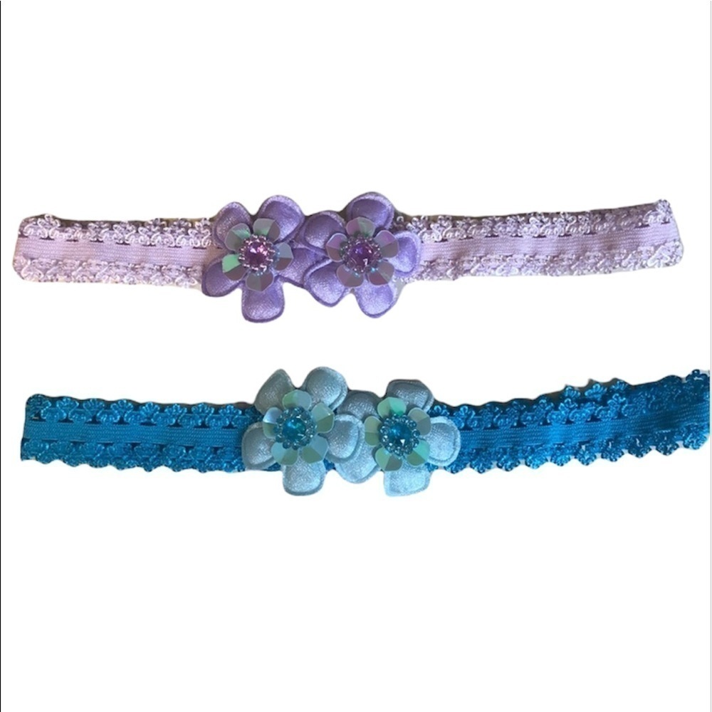 2/$15 Set of 2 Floral Lace Headbands Purple Lavender Blue Girls Baby Stretch
